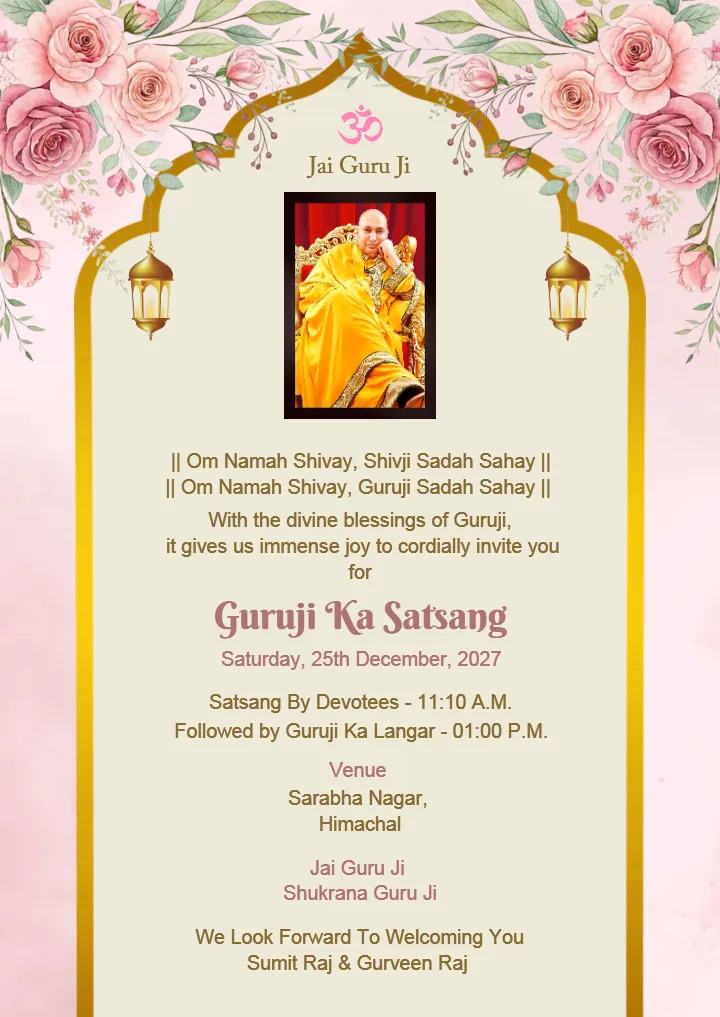 Guruji Satsang Invitation Card in English with Rose Theme