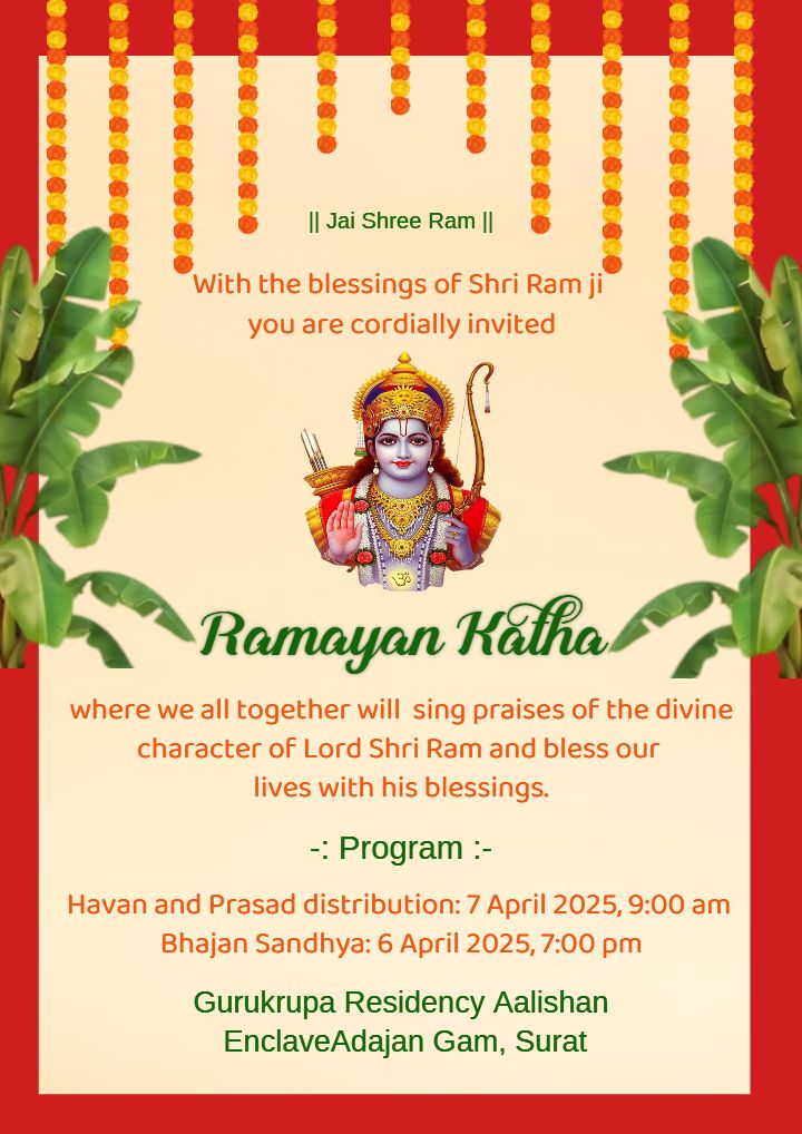 Ramayan Katha Blessings and Devotional Gathering Invitation