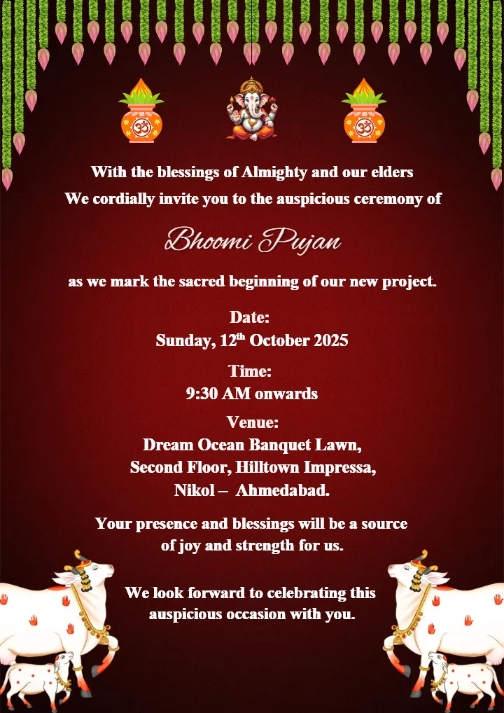 Bhoomi Pooja Invitation Card Designs Online