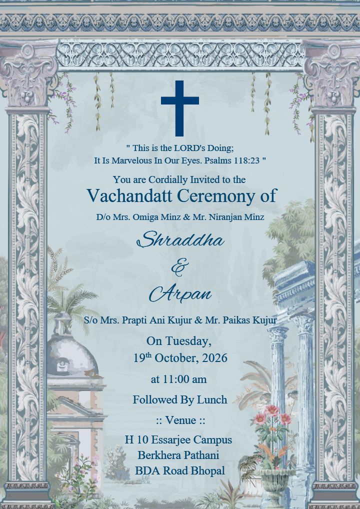 Christian Marriage Invitation Card Format With Blue Theme