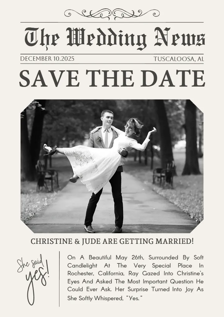 Custom Wedding Announcement Newspaper Design Style Post