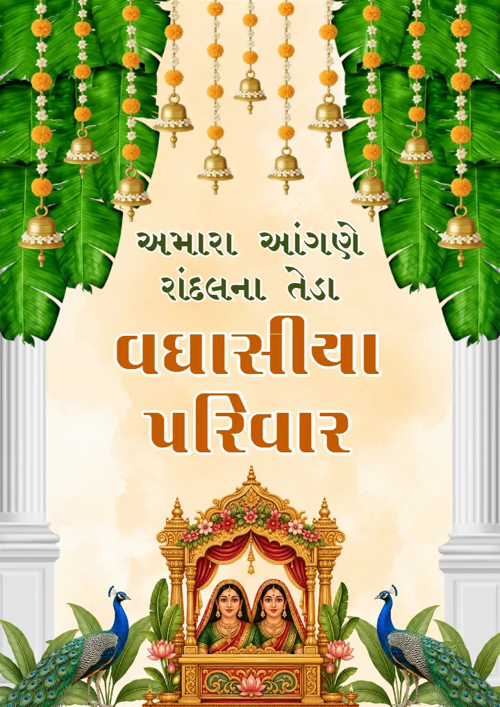 Randal Maa Welcome Board with Marigold and Bell Decor