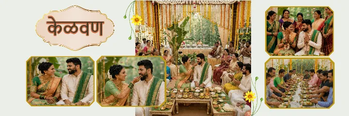 Marathi Wedding Album Elegant Green Saree Couple PSD Design