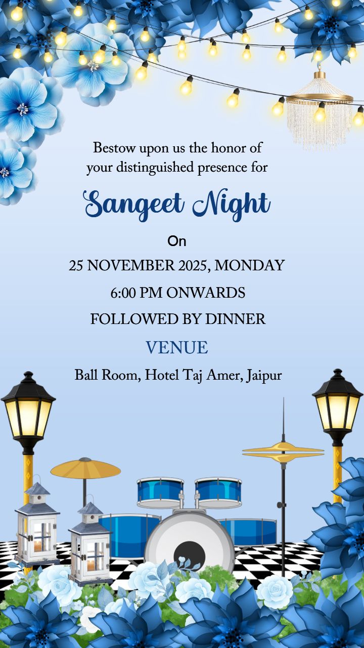 Elegant Sangeet Invitation Template With Blue Floral Glow