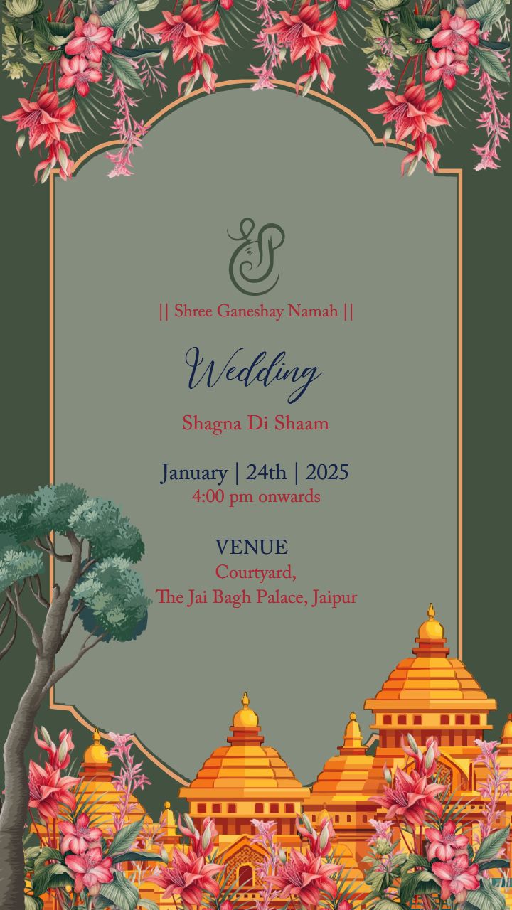 Royal Rajasthani Wedding Invitation with Temple Design
