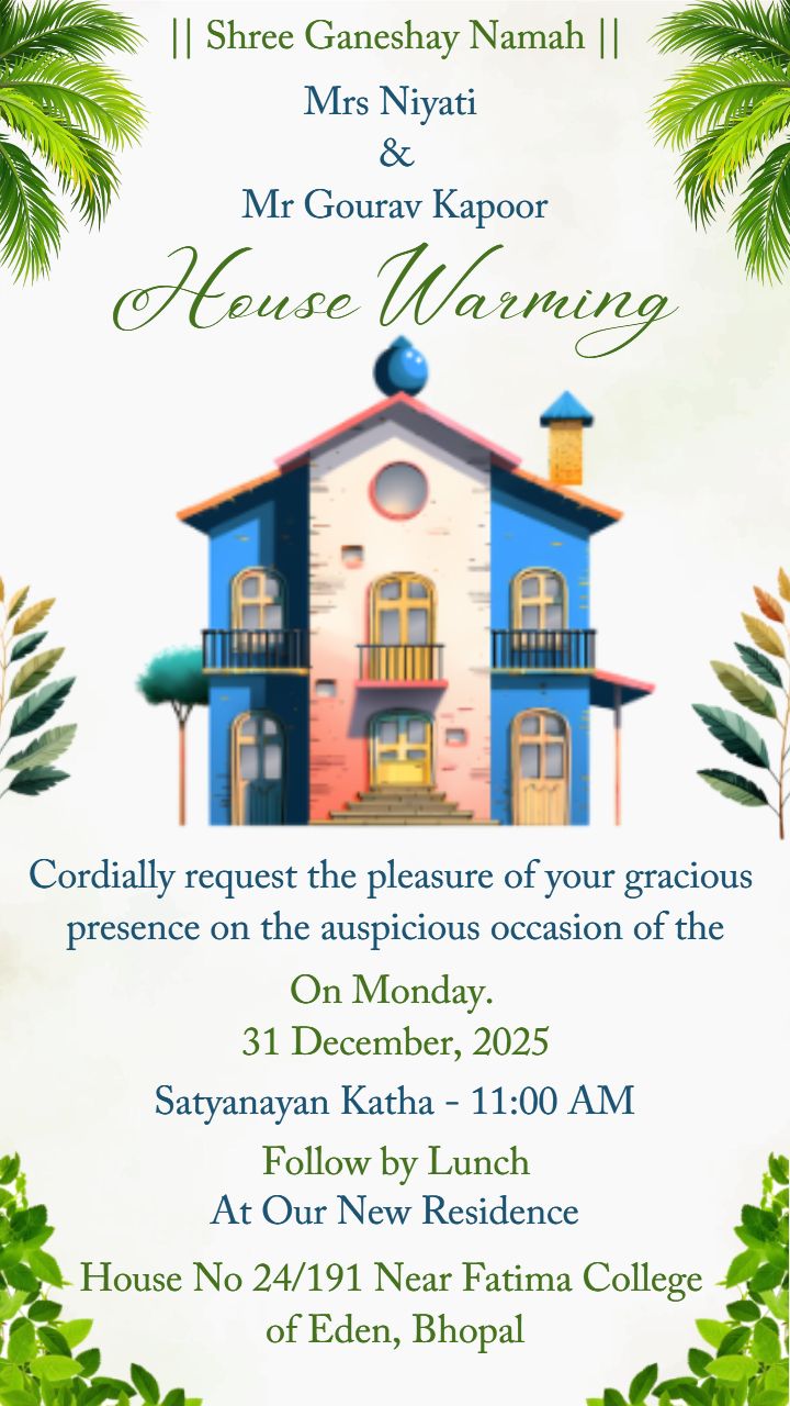 Housewarming Invitation With Palm Leaves And Art