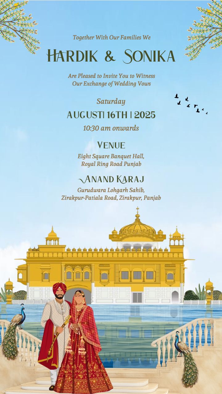 Golden Temple Punjabi Wedding Invitation Design