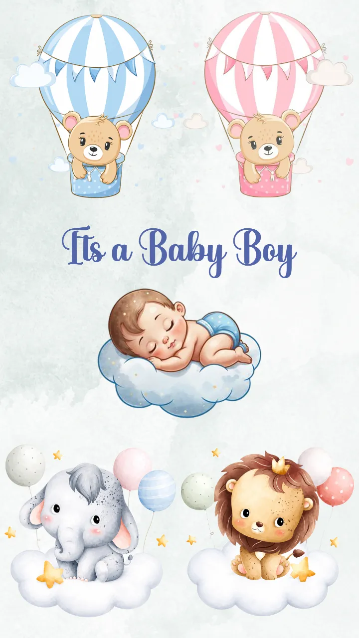 Baby Boy Birth Announcement Video Template with Animation