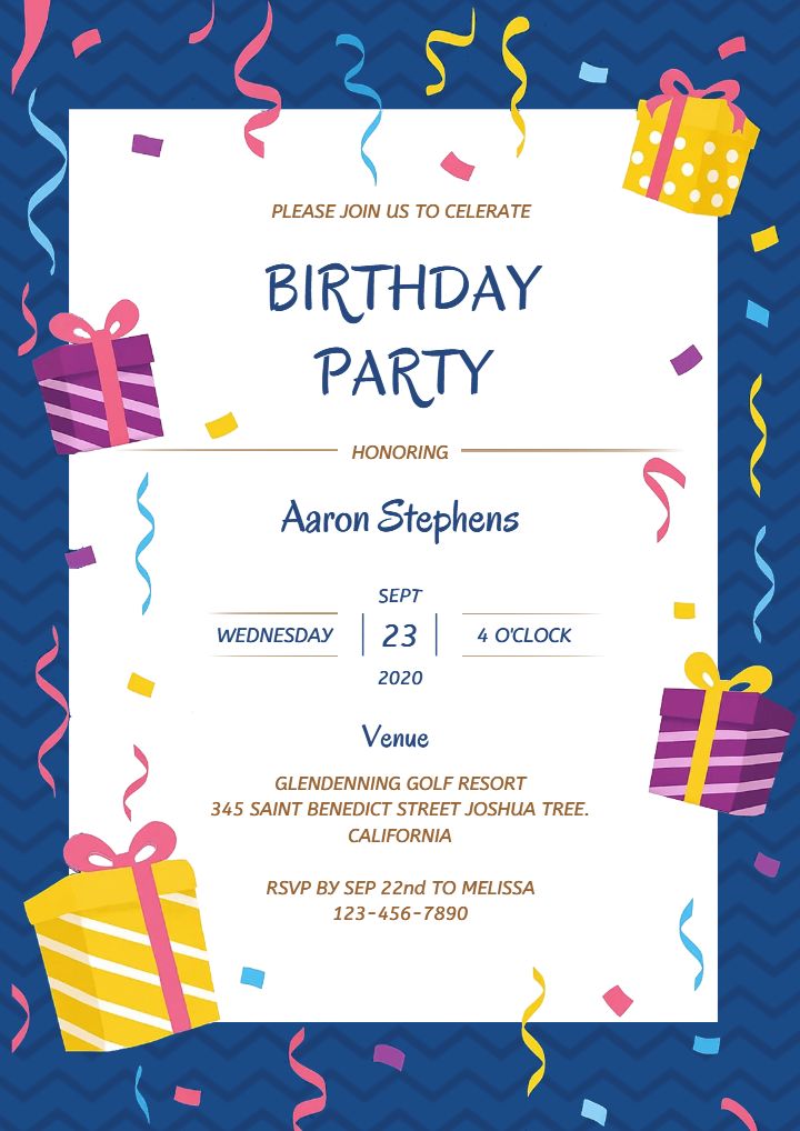 Colorful Birthday Invitation Party Card for Boys