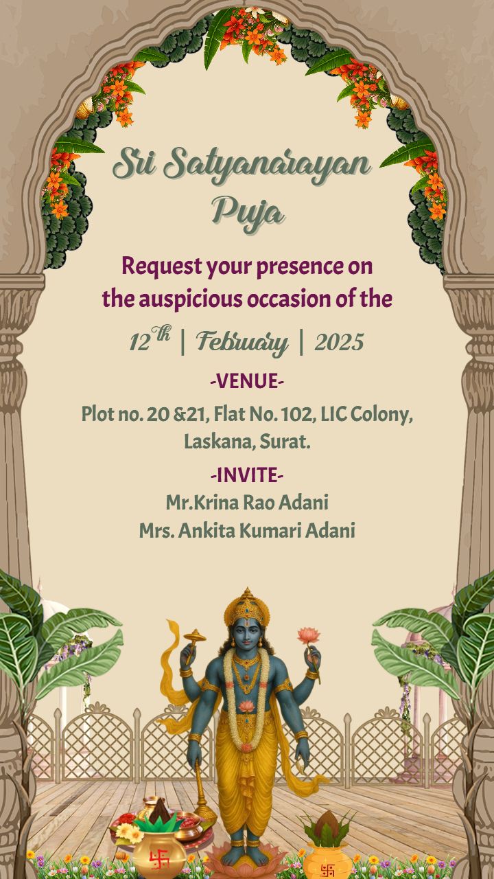Sri Satyanarayan Puja Invitation Template with Divine Theme
