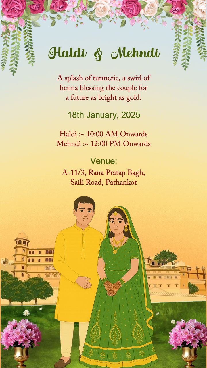 Rajsthani wedding invitation design With Couple Theme