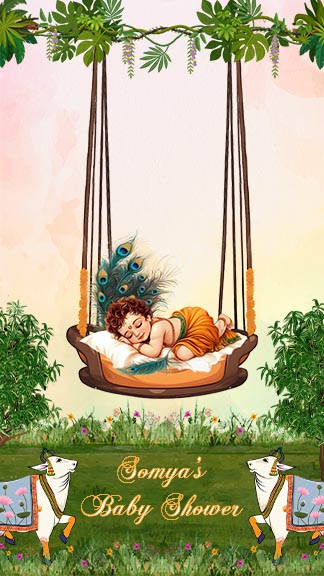 Baby Shower Template with Swing and Peacock Feather Theme