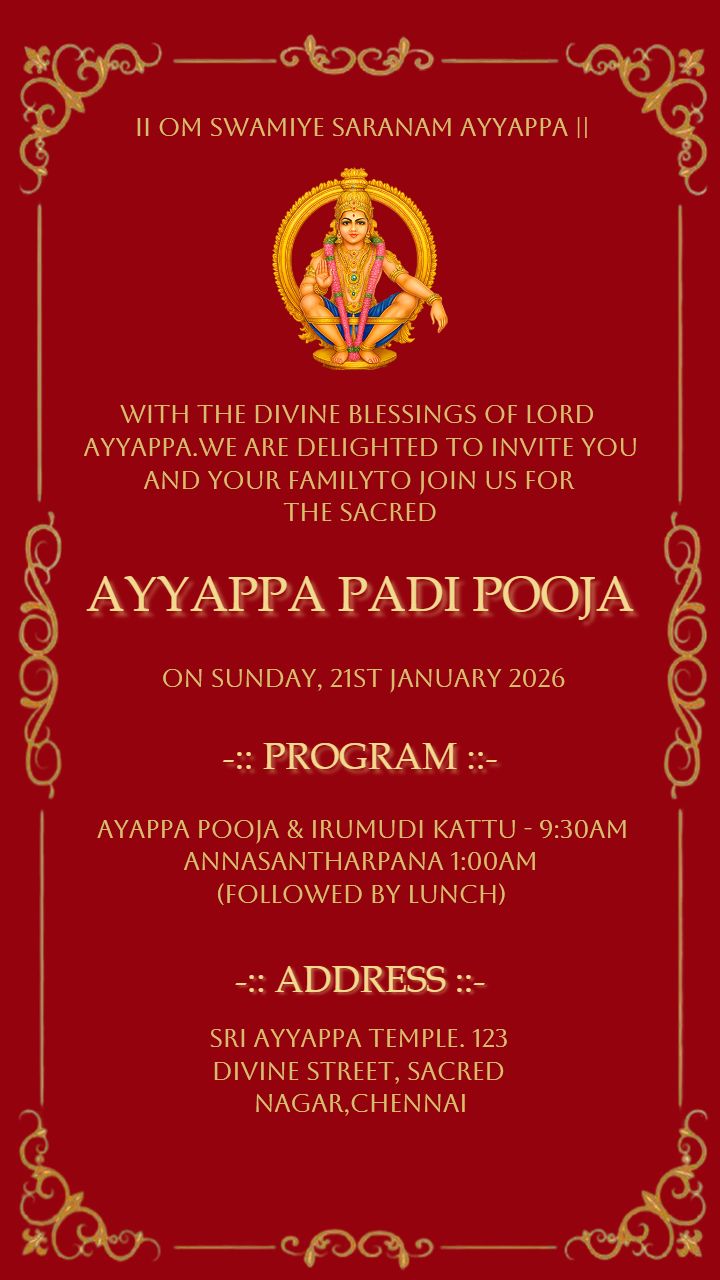 Ayyappa Padi Puja Invitation Template with Red Theme