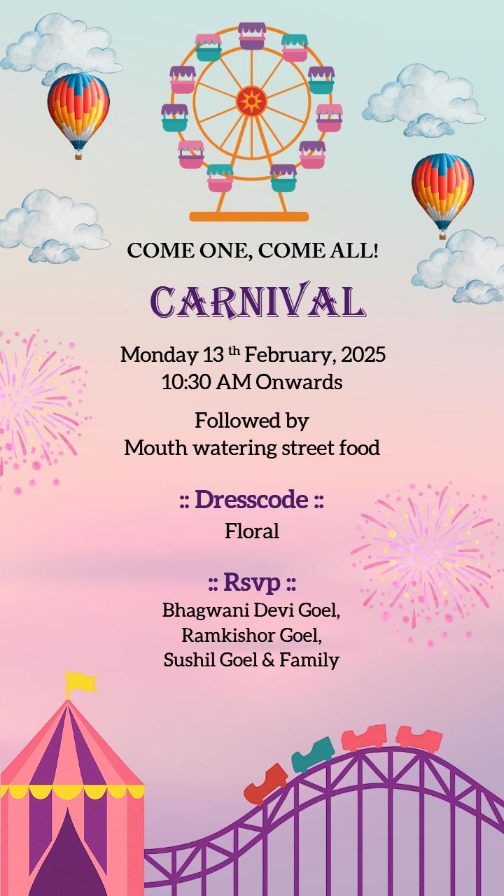 Carnival Party Invitation Card With Warm Family Vibes