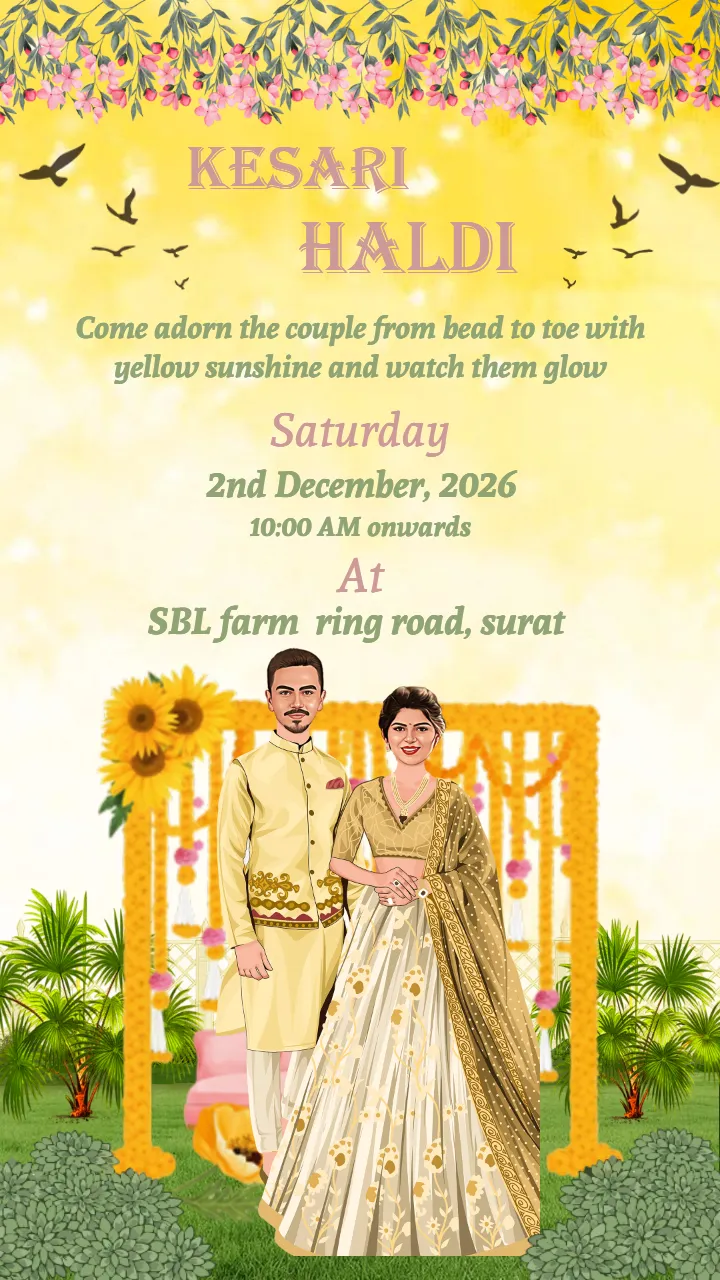Haldi Ceremony Invitation Golden Floral Theme Design