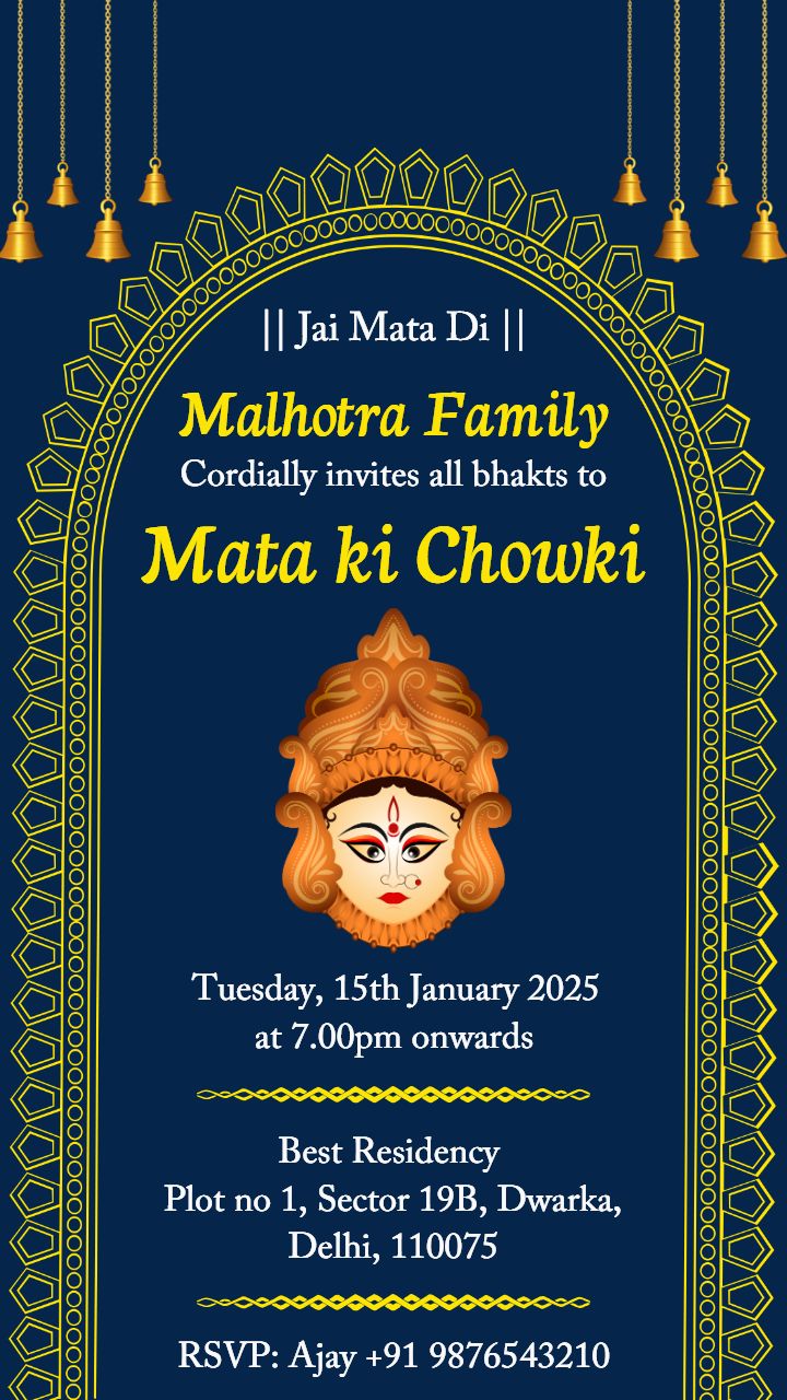 Invitation Crad For Mata Ki Chowki in Blue Theme