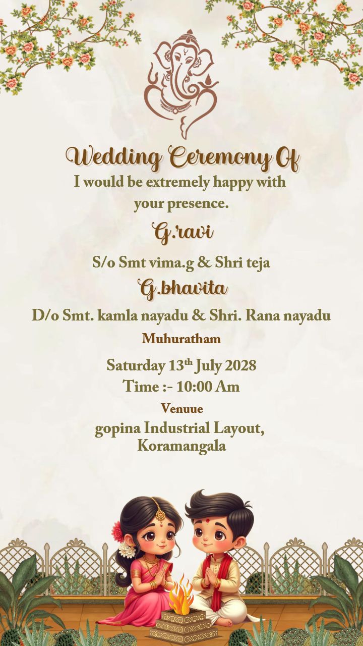 Wholesome South Indian  Marriage Invitation with Ritual Art
