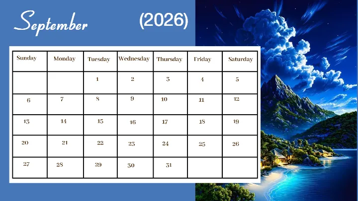 Calendar templates for 2026 mountain sunrise theme