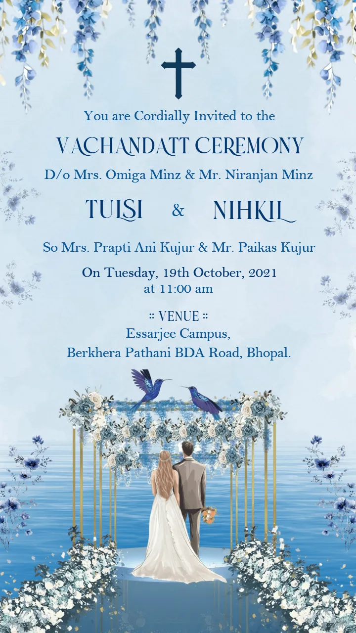 Blue Blossom Christian Vachandatt Ceremony Invitation