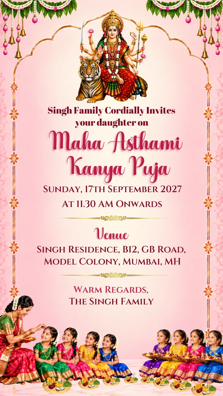 Maha Ashtami Kanya Puja Invitation Card for Navratri
