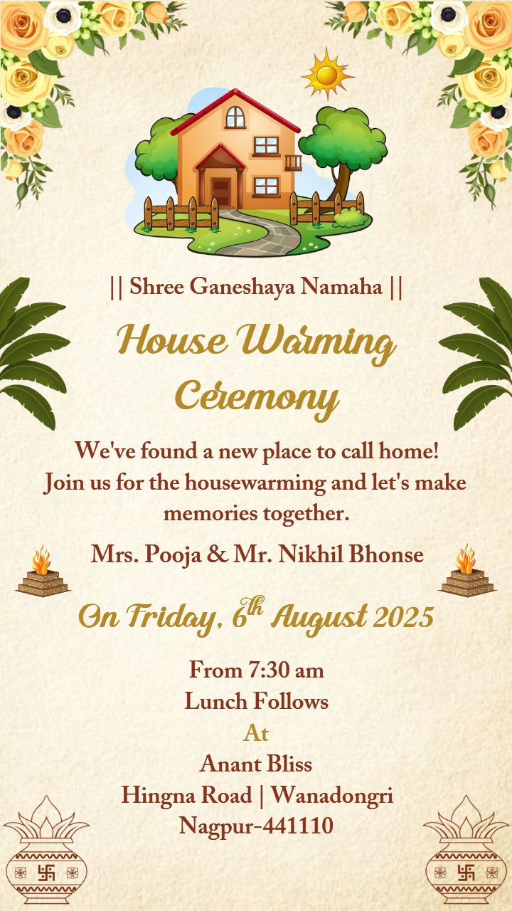 House Warming Ceremony Invitation With Havan Icons