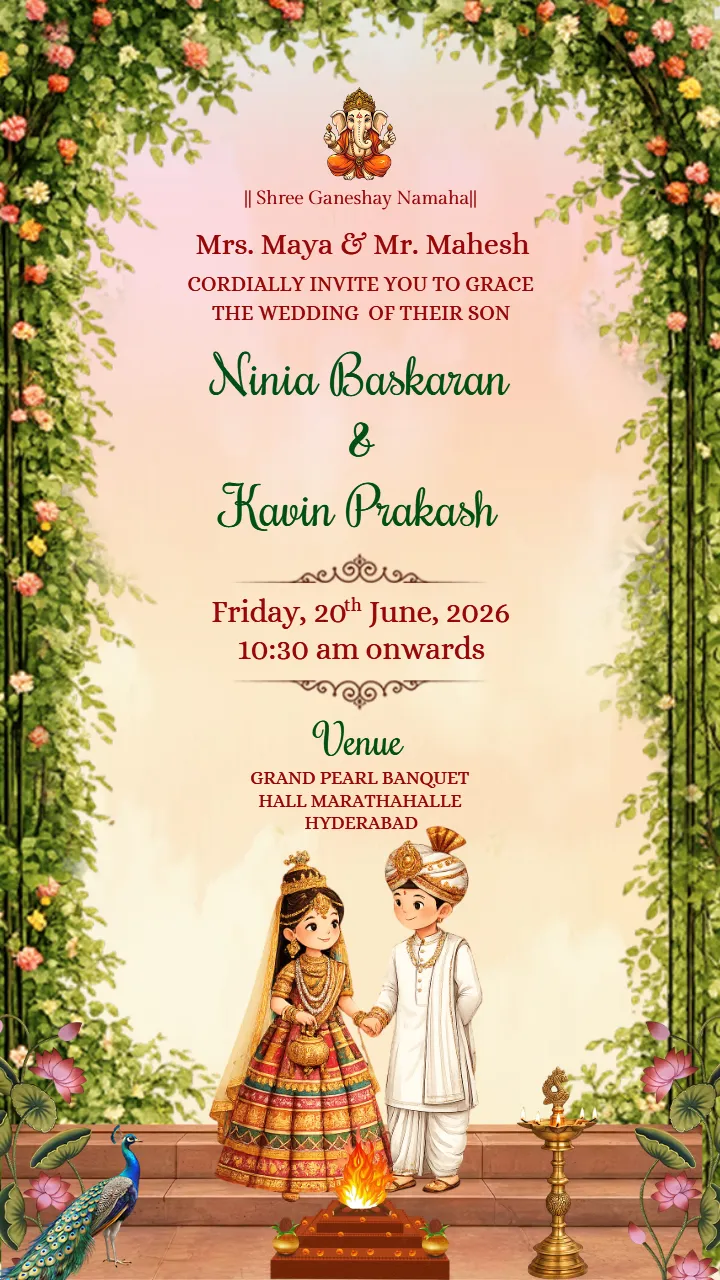 Manipuri Wedding Invitation Card with Elegant Theme