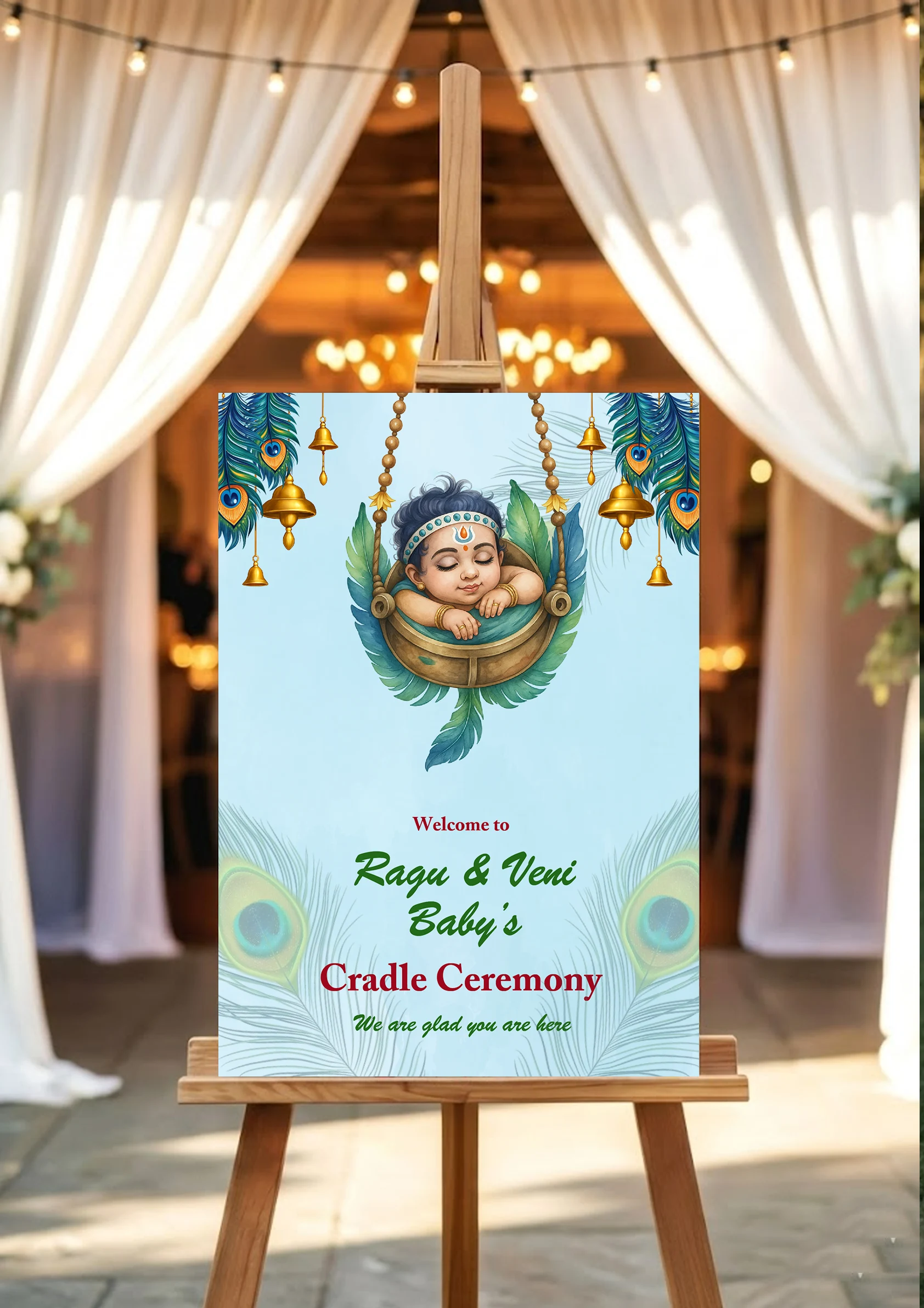 Cradle Ceremony Banner Design In Krishna Theme