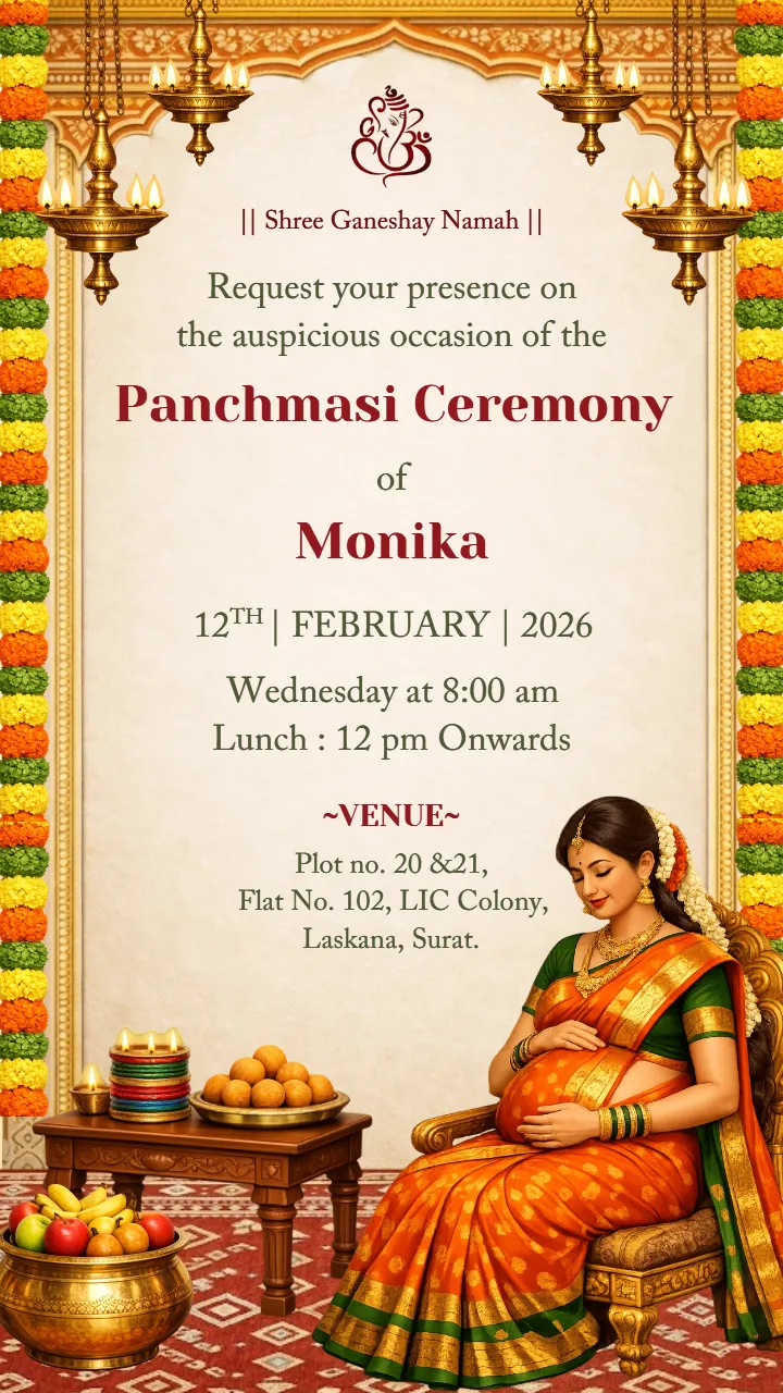 Panchmashi Ceremony Invitation Card Premium Indian Design