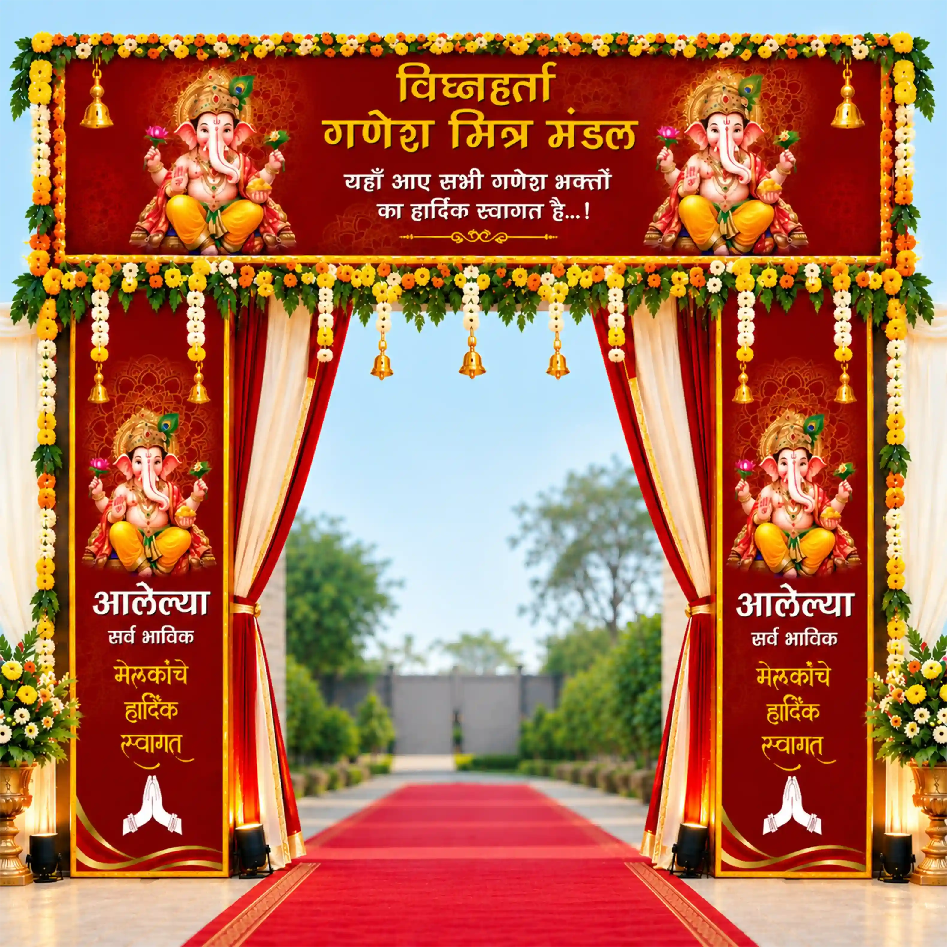 2D Cutout Ganesh Mandap Template for Welcome Gate Theme