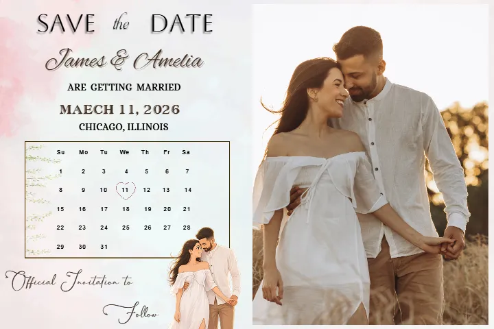 Save the Date Wedding Calendar with Editable Template