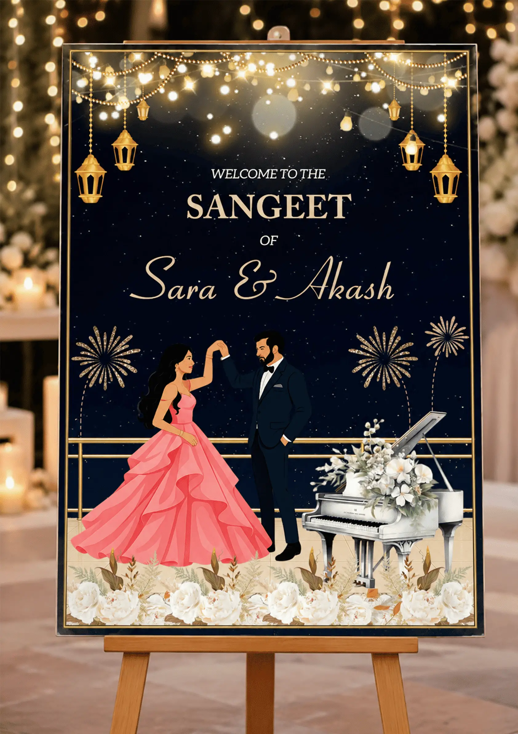 Glam Sangeet Night Welcome Board for Wedding Guests