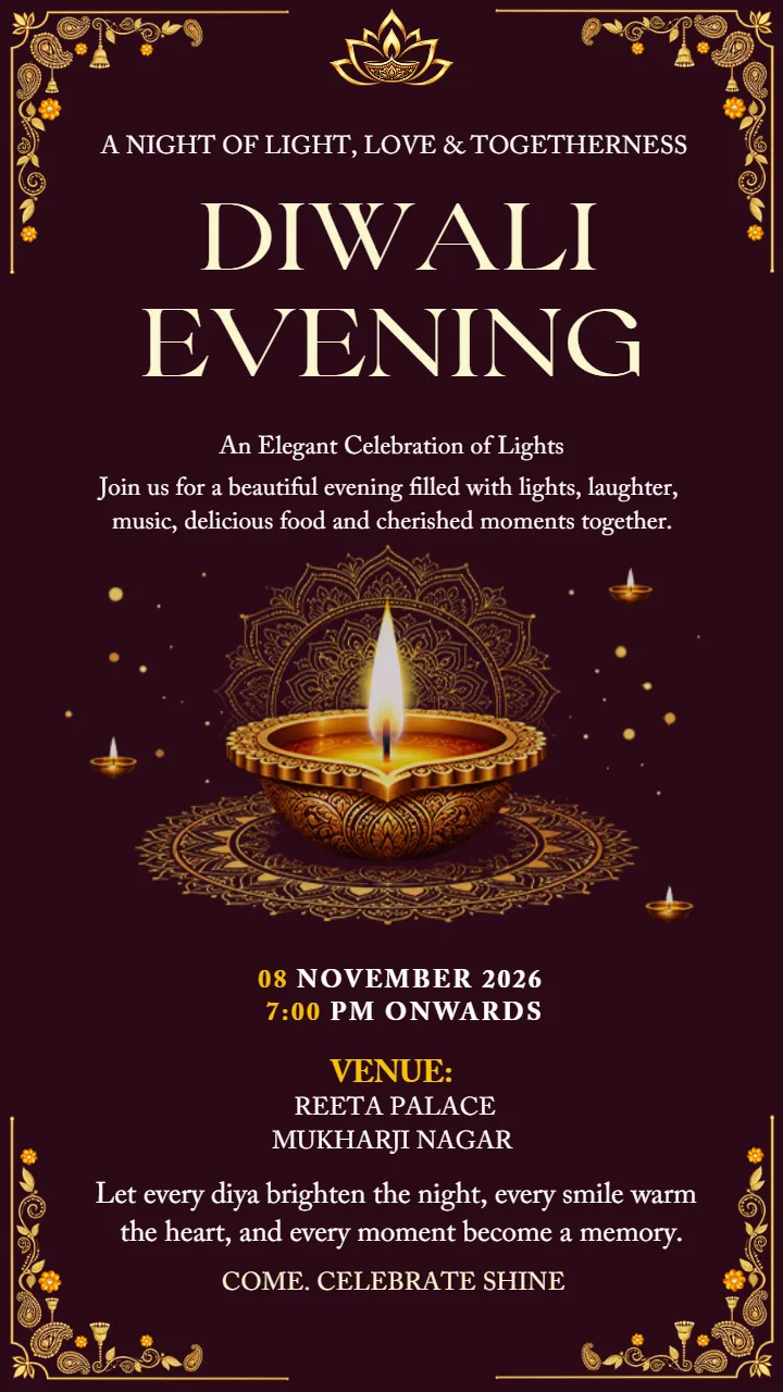 Diwali Invitation Card With Traditional Festive Charm