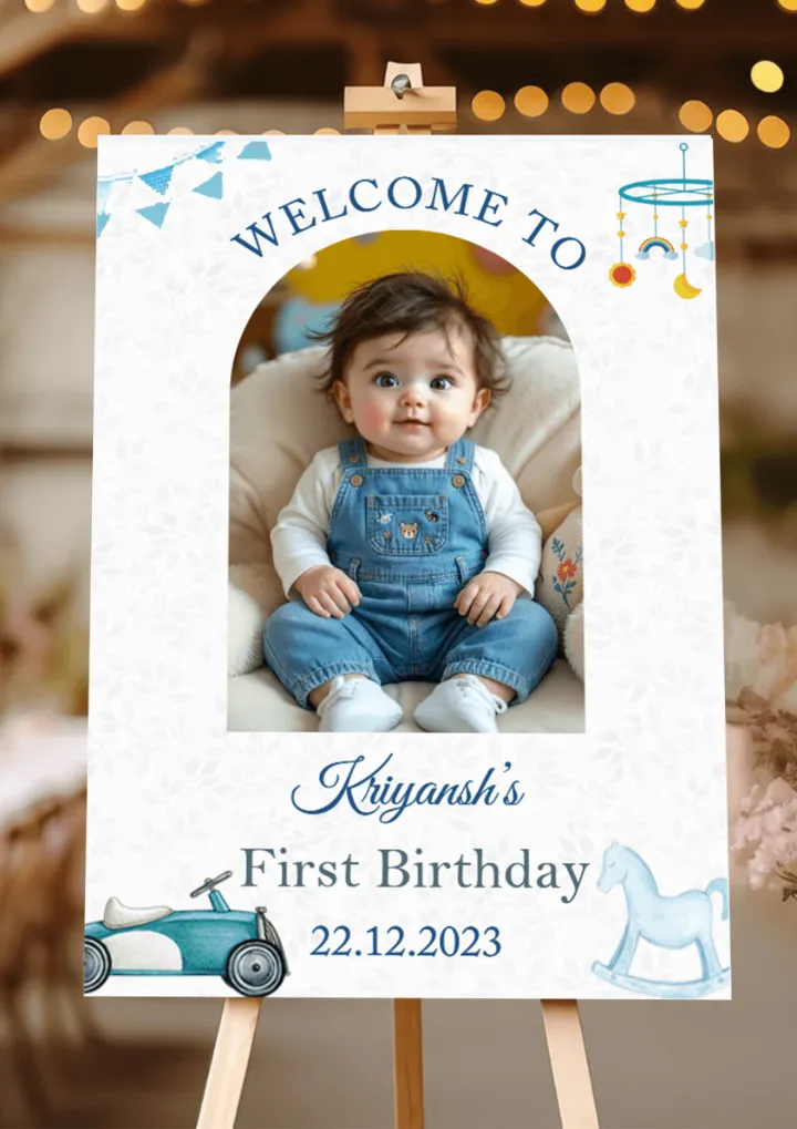 Birthday Welcome Board with Cute Baby Blue Theme Design