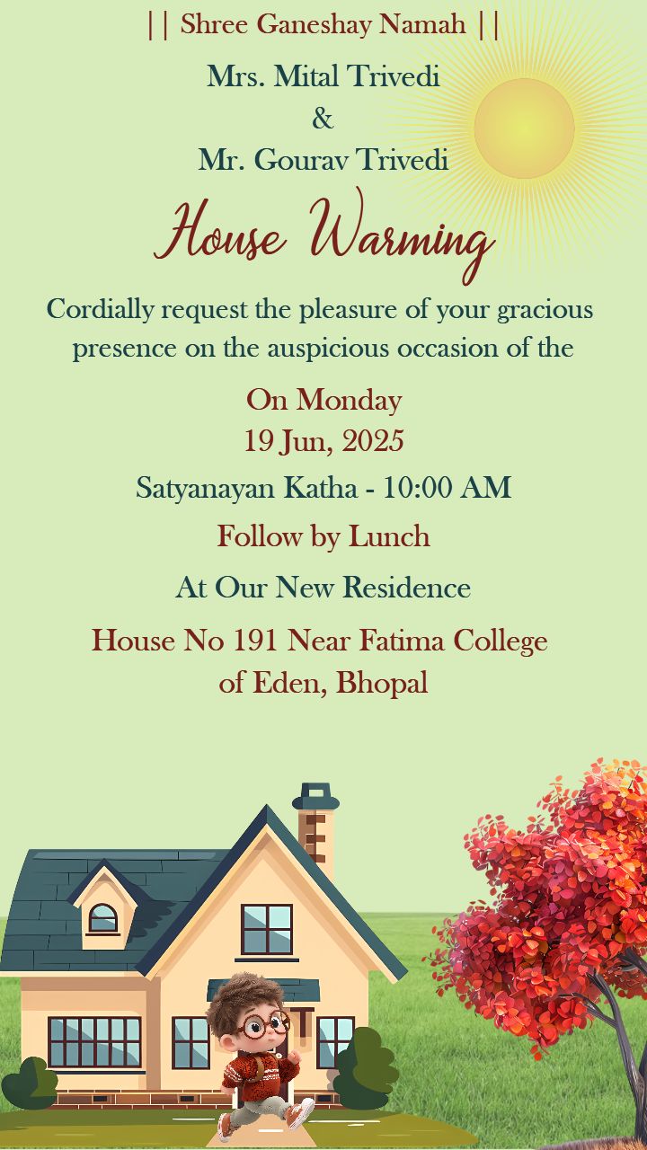 House Warming Invitation Card With Cartoon Artwork