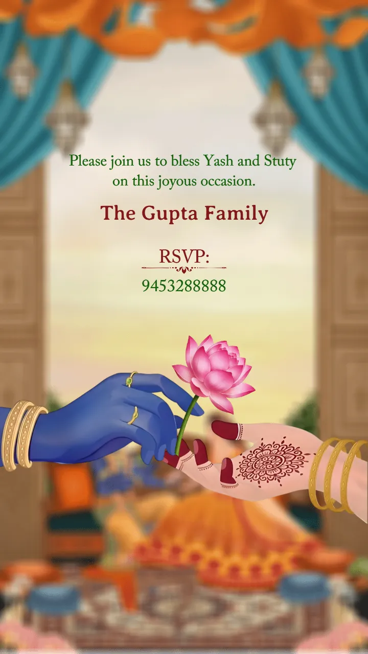 Wedding Invitation Card with Radha Krishna Theme