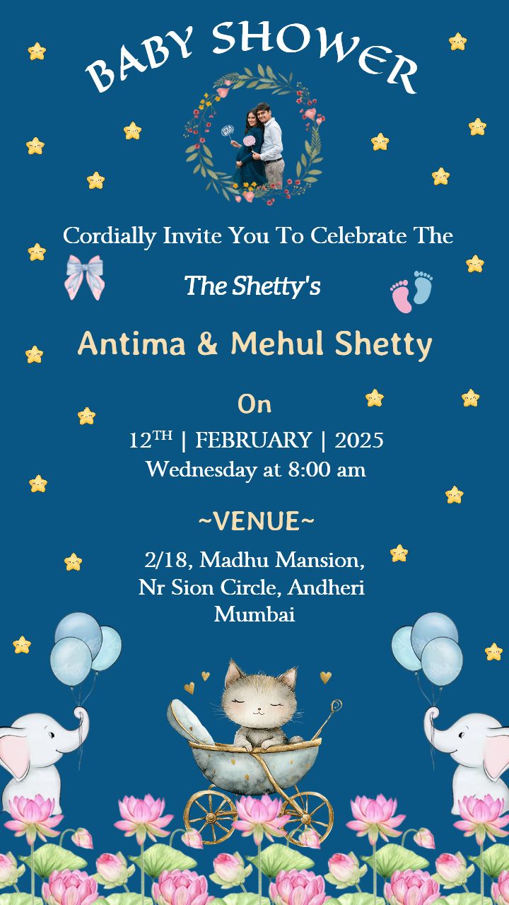 Elegant Stars Baby Shower Invitation Card Template With Flower