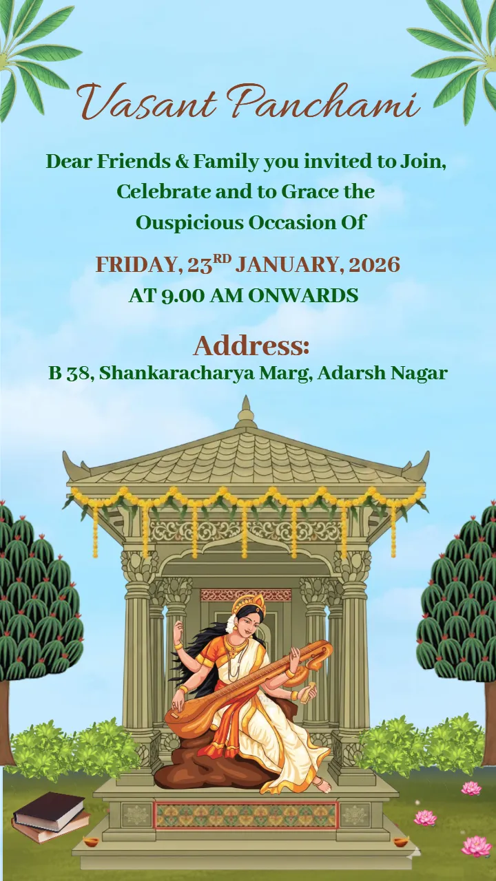 Vasant Panchami Invitation Card for Sky-Blue Theme