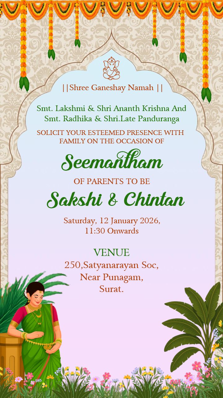 Seemantham Invitation Design with Graceful Floral Art