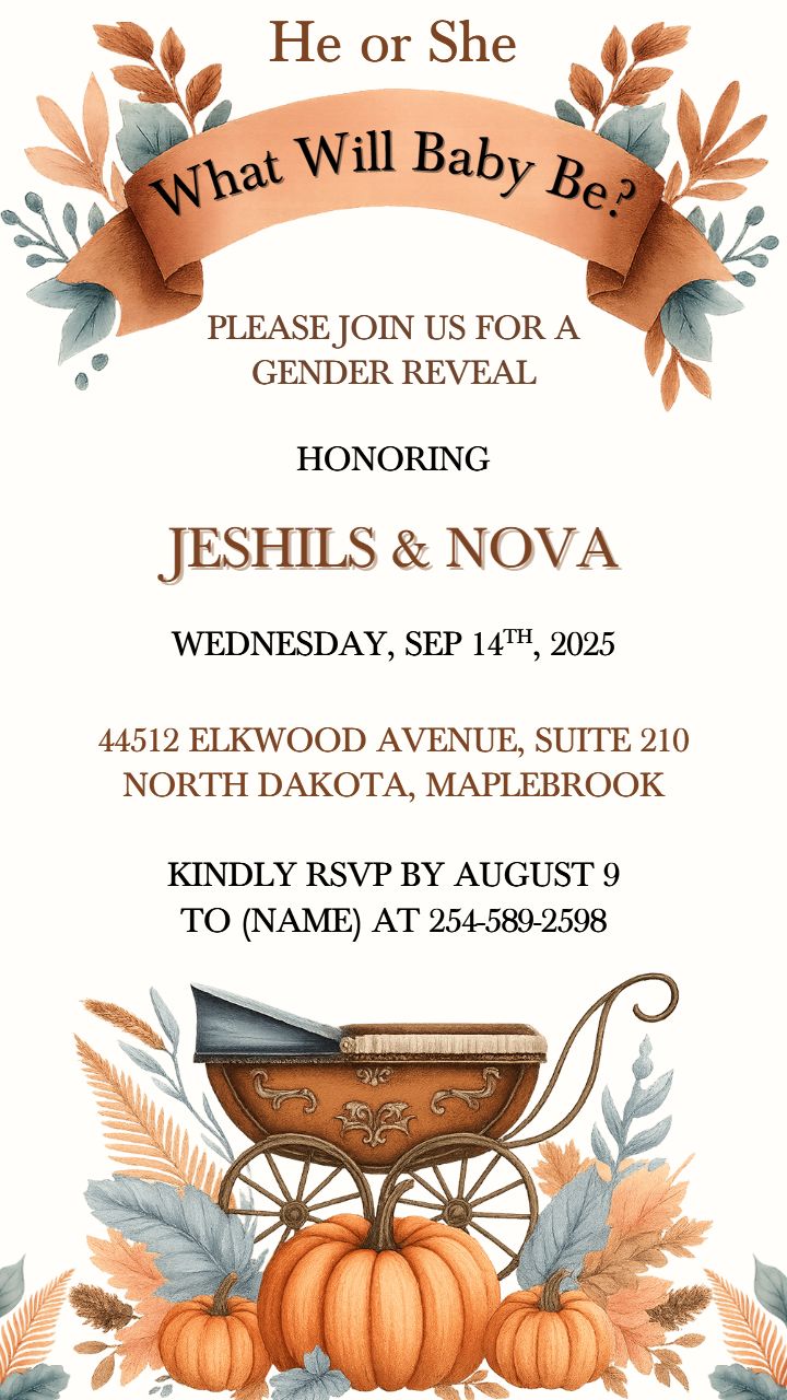 Unique Pumpkin Themed Gender Reveal Invitation