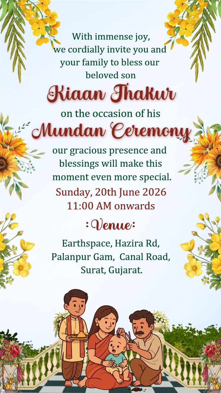 Floral Mundan Ceremony Invitation video Online