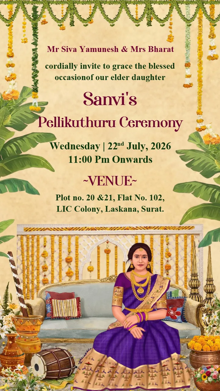 Traditional Pelli Kuthuru Invitation Card for Your Ceremony
