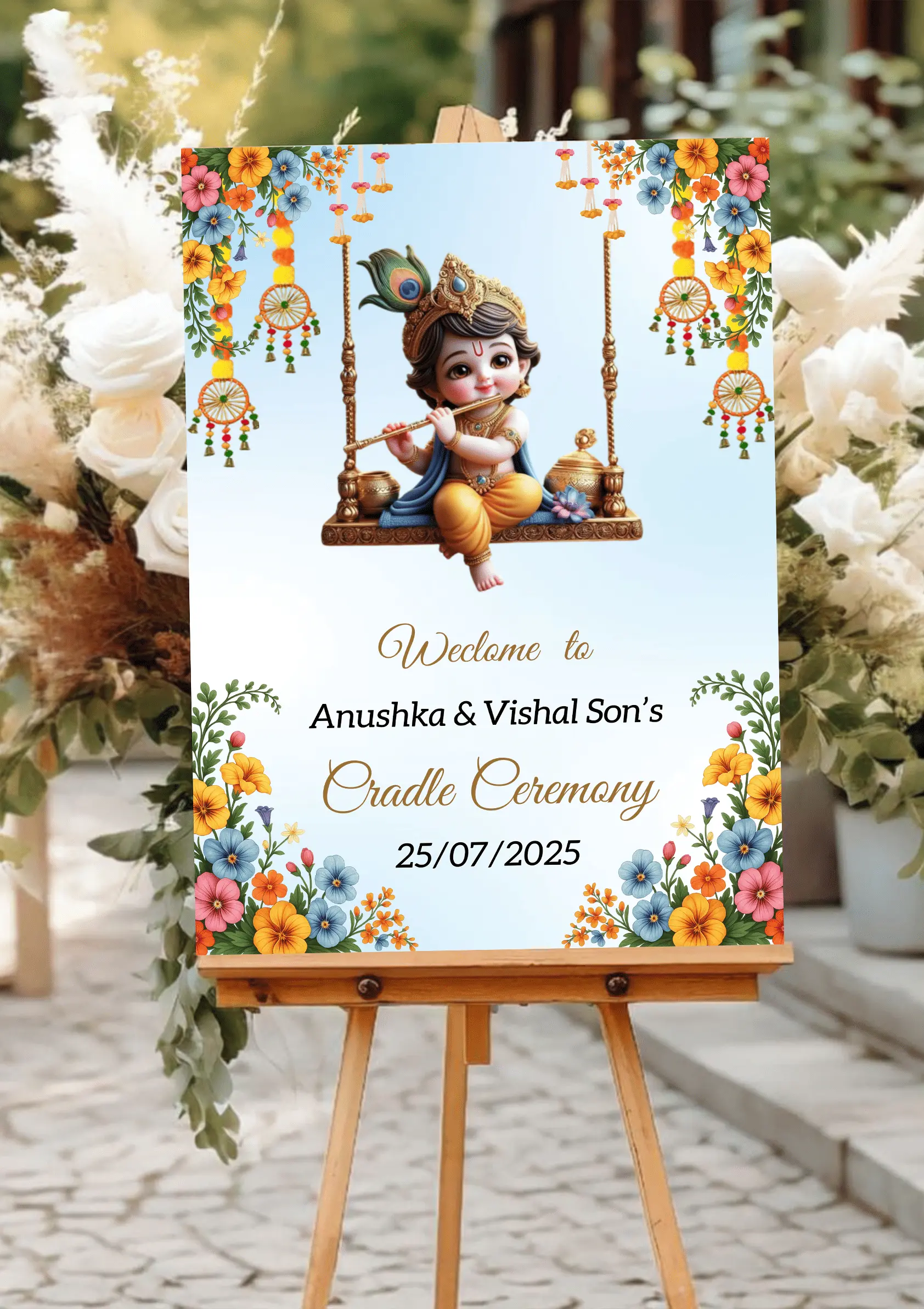 Little Krishna Themed Welcome Board For Cradle Ceremony