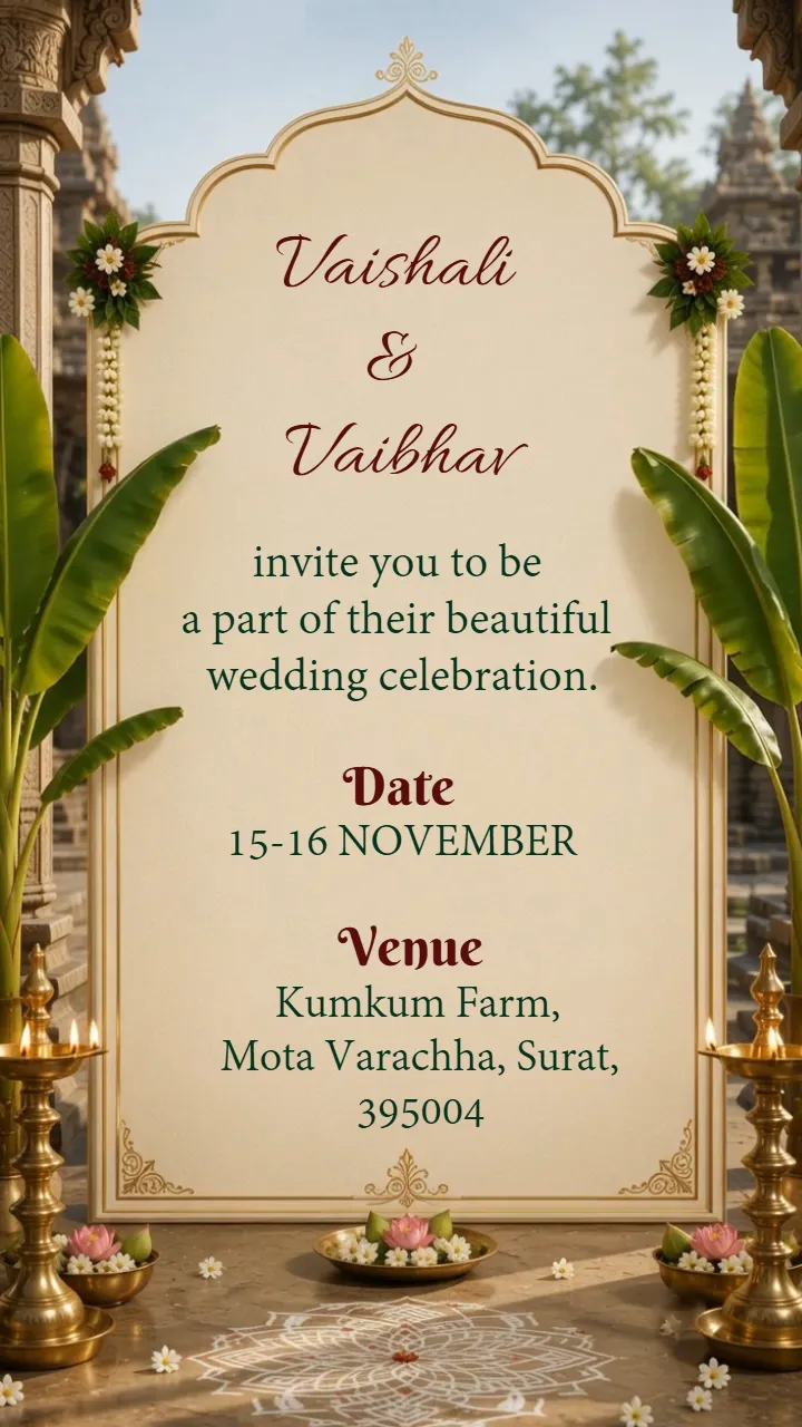 3D Wedding Invitation Video with Traditional Temple Theme
