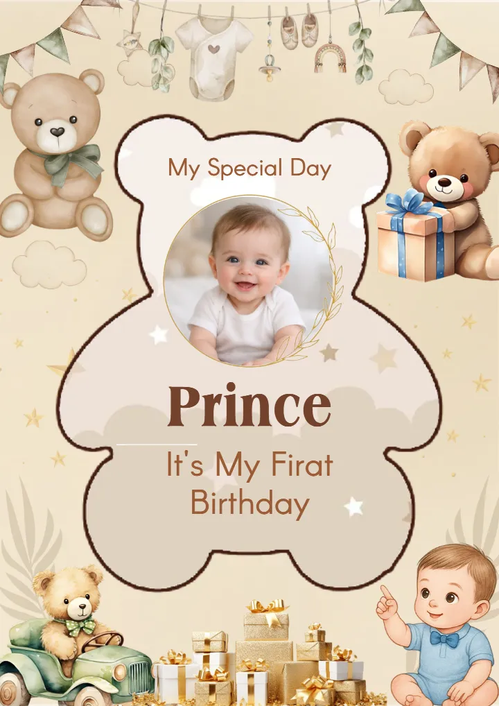 Create Birthday Design in English for Teddy Theme