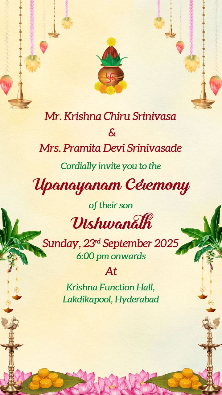 Upanayanam Ceremony invitation Video in English with lotus