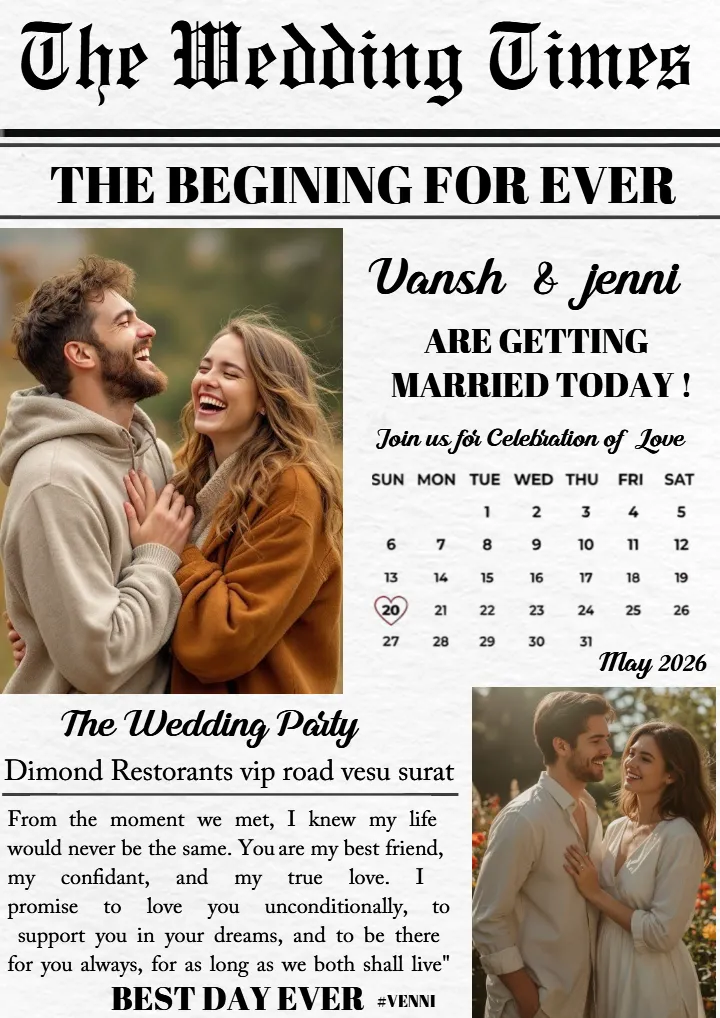 Wedding Newspaper Template in English Easy to Customize