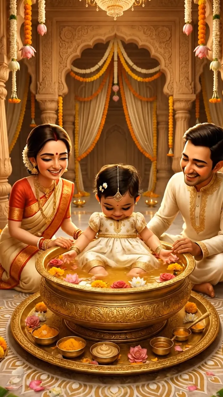 3D Rice Weaning Ceremony Invitation Video for Baby Girl