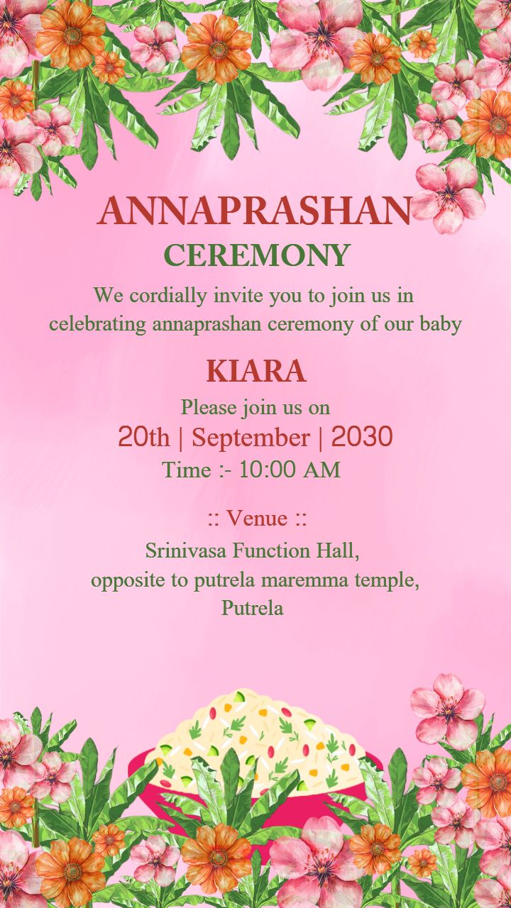 Custom Annaprashan Card with Pink Flowers