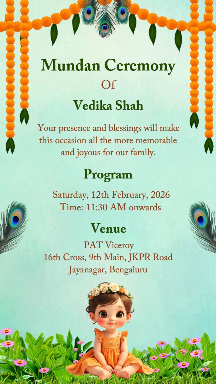 Baby Girl Head Tonsure Ceremony Video Invite Card