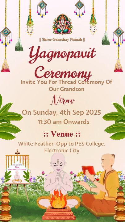 Yagnopavit Ceremony Invitation in English in Hindu Style